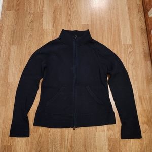 Liz Claiborne Zip-Up Stretch Cotton Knit Cardigan Sweater Jacket Navy Blue Small